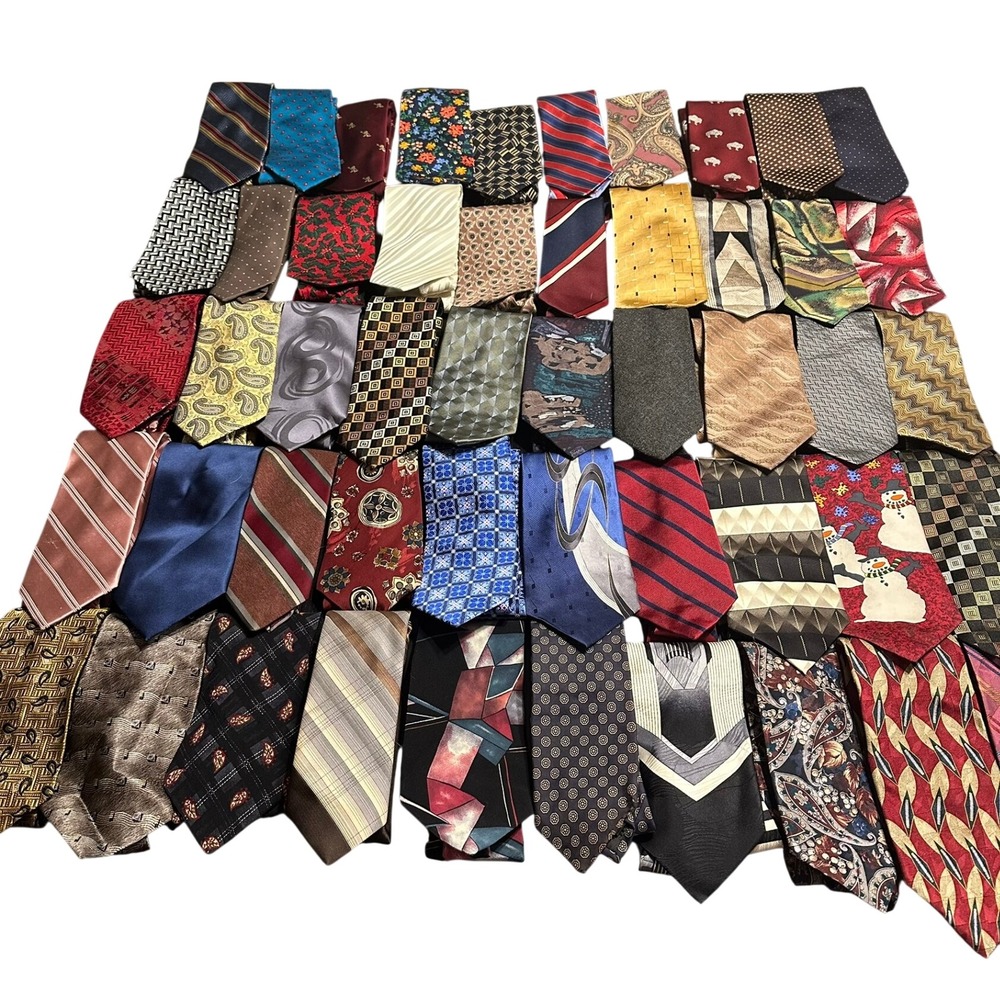 Bulk Lot 50 Mens Neckties Assorted Silk Blend Patterns Stripes Paisley Holiday